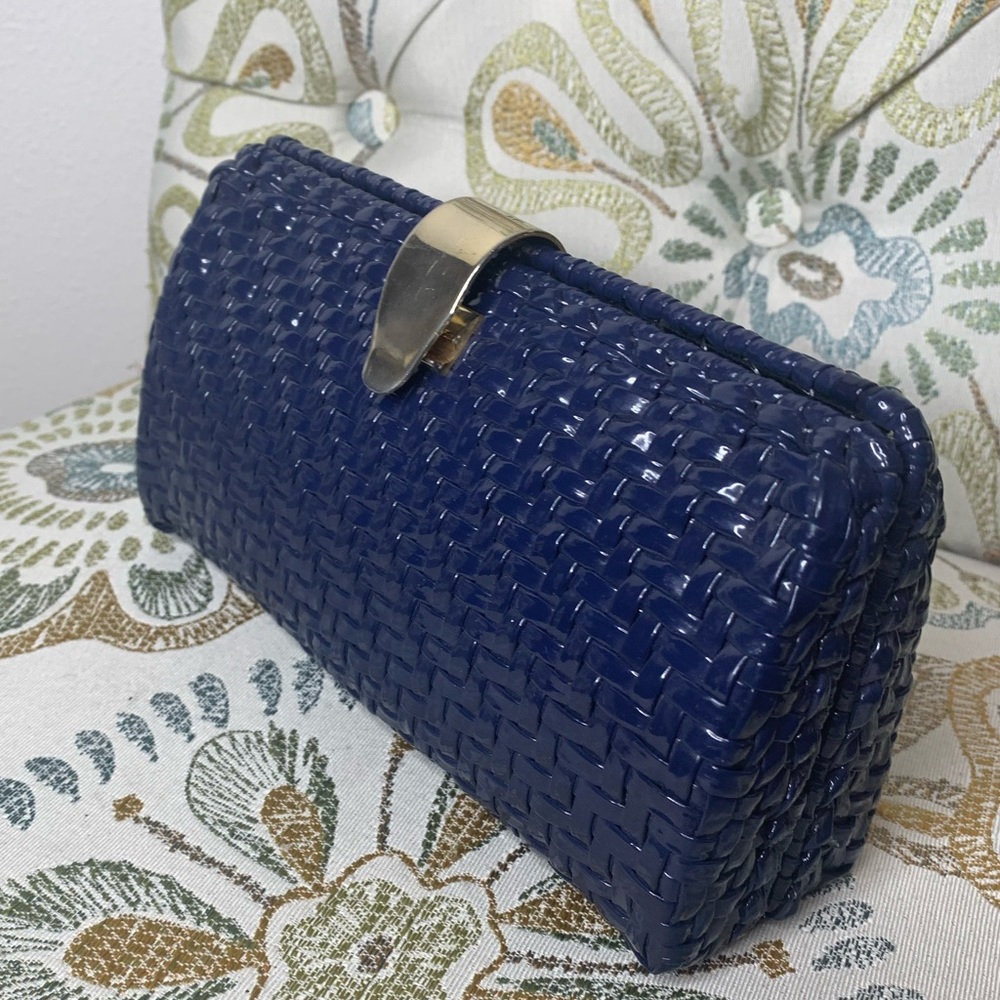 Vintage Blue Woven Wicker Clutch Bag Handbag